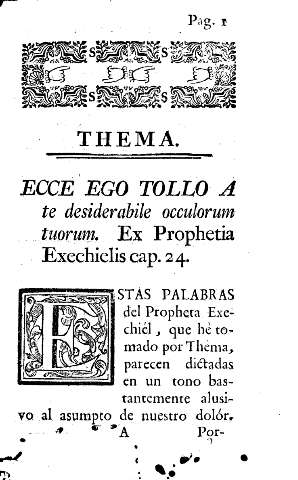 Thema. Ecce ego tollo a te desiderabile occulorum tuorum. Ex Prophetia Exechielis cap. 24.
