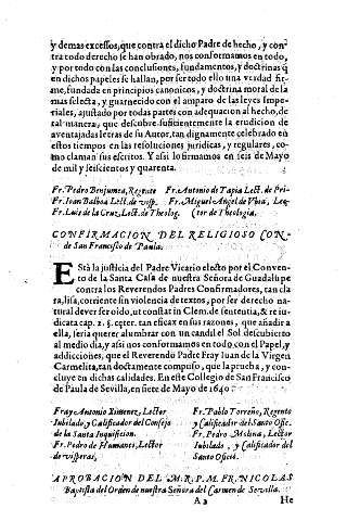 Confirmacion del religioso Conde de San Francisco de Paula