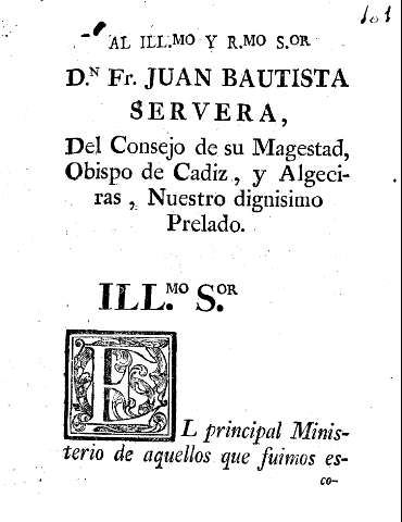 Al Illmo. y Rmo. Sor. Dn. Fr. Juan Bautista Servera ...