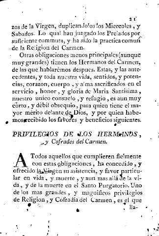 Privilegios de los hermanos, y Cofrades del Carmen