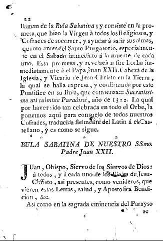 Bula Sabatian de Nuestro SSmo. Padre Juan XXII