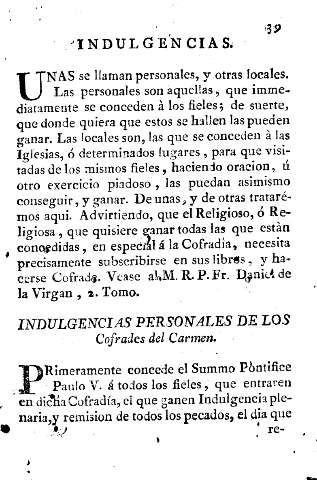 Indulgencias. Indulgencias personales de los Cofrades del Carmen