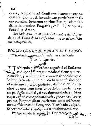 Forma general para dar la absolusion à nuestros Cofrades en el articulo de la muerte