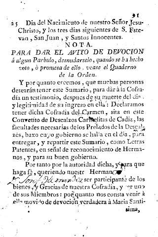 Nota para dar el avito de devocion á algun Parbulo, desnudarselo, quando se ha hecho voto ...