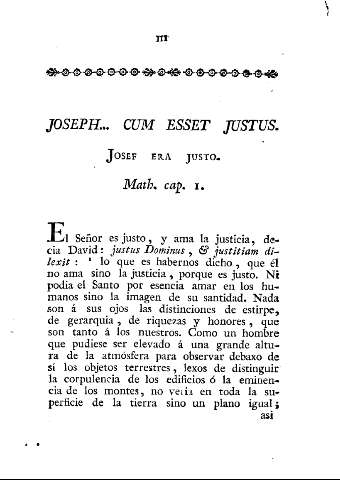 Joseph... cum esset justus. Josef era justo. Math. cap. I.