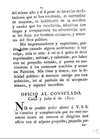 Oficio al consulado. Cádiz y Julio 6 de 1801