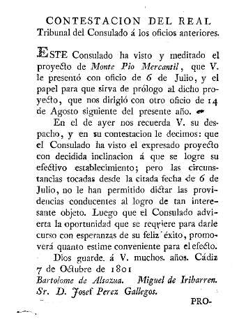 Contestación del Real Tribunal del Consulado á los oficios anteriores