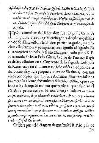 Aprobacion del R.P. Fr. Iuan de Quiros, ...