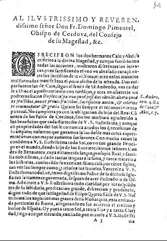 Al Ilustrissimo y Reverendissimo Señor Don Fr. Domingo Pimentel, Obispo de Cordova, ...