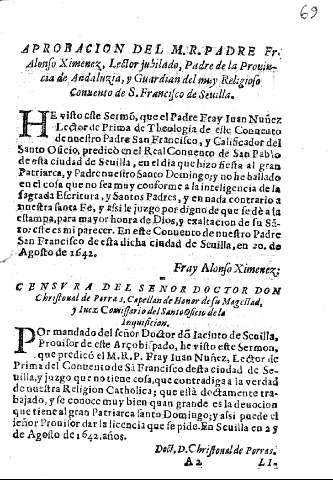 Aprobacion del M.R.P. Padre Fr. Alonso Ximenez ...