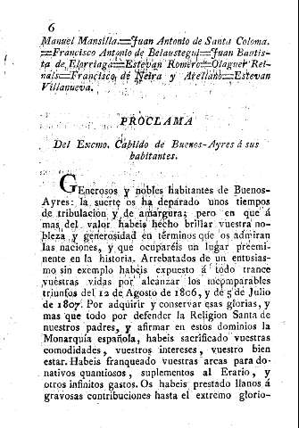 Proclama. Del Excmo. Cabildo de Buenos-Ayres á sus habitantes