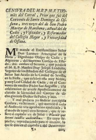 Censura del M.R.P.M.F. Thomàs del Corral ...