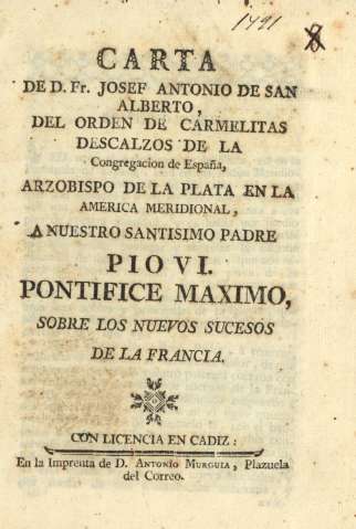 Carta de D. Fr. Josef Antonio de San Alberto del orden de carmelitas descalzos de la Congregacion de España ...