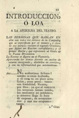 Introduccion, ó loa a la apertura del teatro