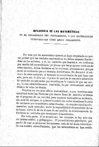 Influencia de las matemáticas en el desarrollo del pensamiento, ó las matemáticas consideradas como medio pedagógico