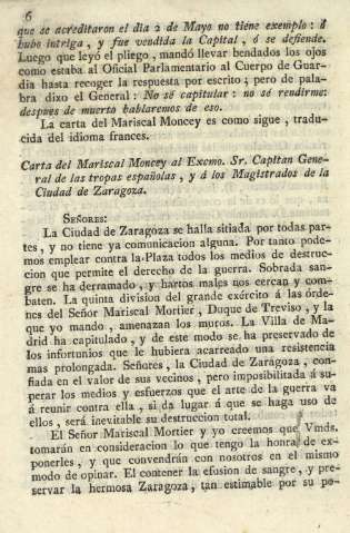 Carta del Mariscal Moncey al Excmo. Sr. Capitan General de las tropas españolas ...