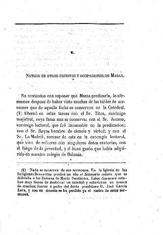 V. Noticia de otros escritos y ocupaciones de Mazas