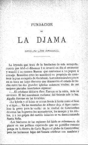 Fundacion de la Djama según los árabes