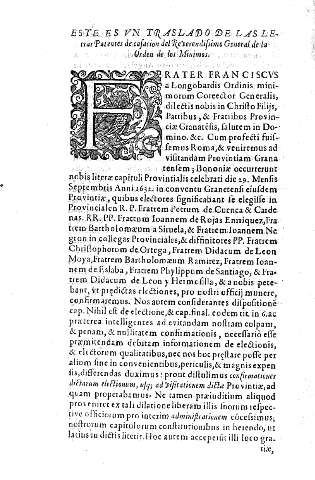 Este es un traslado de las letras patentes de casacion del Reverendisimo General de la Orden de los Minimos.