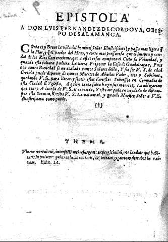 Epistola a Don Luis Fernandez de Cordova, Obispo de Salamanca