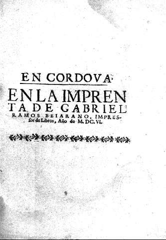 En Cordova. En la imprenta de Gabriel Ramos Beiarano