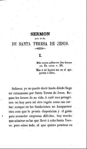 Sermón para el día de Santa Teresa de Jesús. I