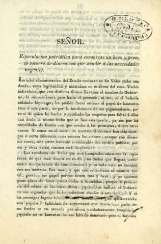 Señor. Especulacion patriótica para encontrar un buen y pronto socorro ...