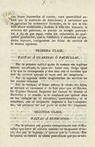Primera clase. Faltas á guardias ó patrullas. Segunda clase. Faltas á exercicios