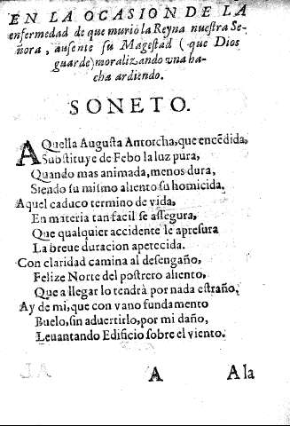 En la ocasion de la enfermedad de que murió la Reyna nuestra Señora, ausente su Magestad (que Dios guarde) moralizando una hacha ardiendo.