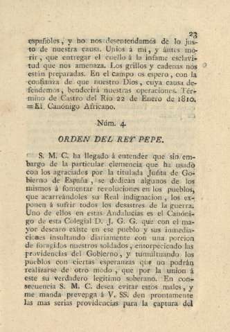 Núm. 4. Orden del rey Pepe