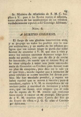 Núm. 6. A nuestro gobierno