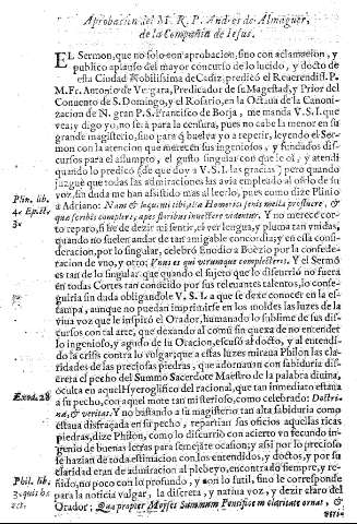 Aprobacion del M.R.P. Andres de Almaguer, de la Compañia de Iesus