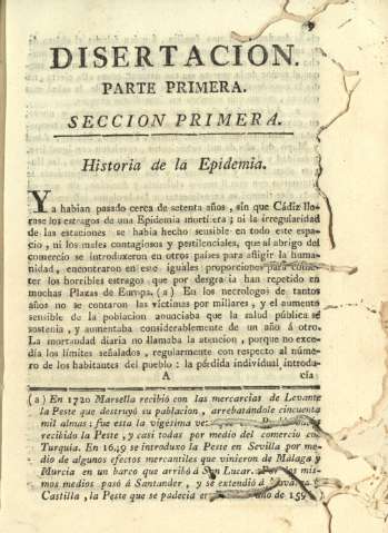 Disertacion. Parte primera. Seccion primera. Historia de la epidemia.