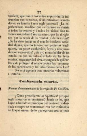 Conferencia cuarta. Nuevas demostraciones de la regla de Fé Católica