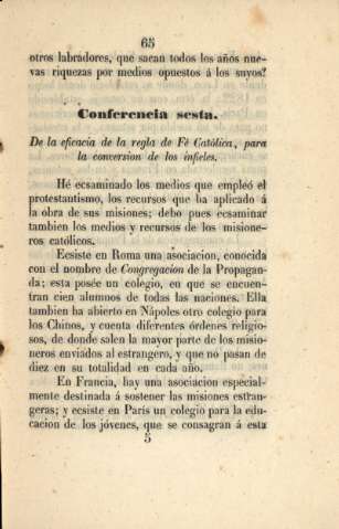 Conferencia sesta. De la eficacia de la regla de Fé Católica, para la conversión de los infieles