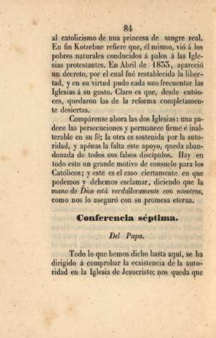 Conferencia séptima. Del Papa