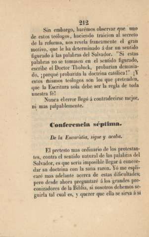 Conferencia séptima. De la Eucaristía, sigue y acaba
