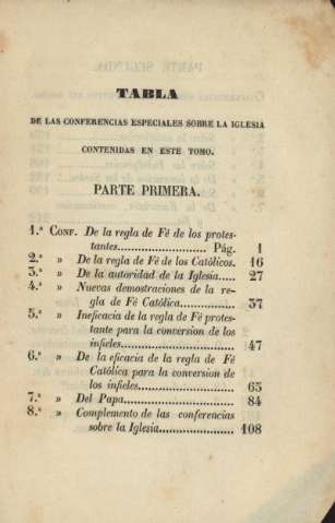 Tabla de las conferencias especiales sobre la Iglesia contenidas en este tomo