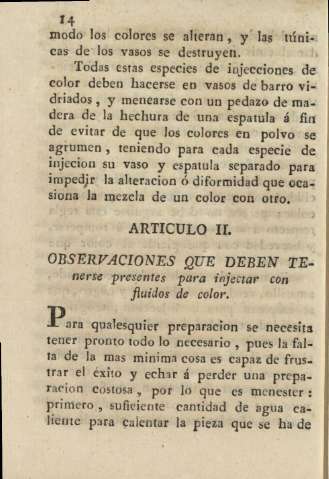 Articulo II. Observaciones que deben tenerse presentes para injectar con fluidos de color