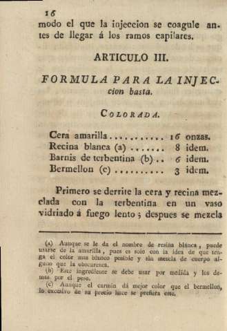 Articulo III. Formula para la injeccion basta