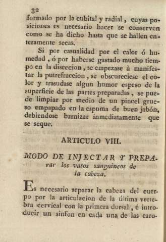 Articulo VIII. Modo de injectar y preparar los vasos sanguineos de la cabeza