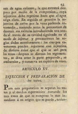 Articulo XV. Injeccion y preparacion de los testes