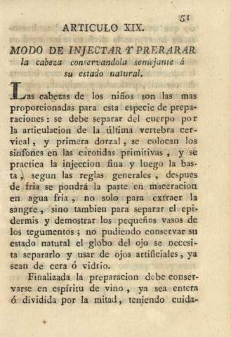 Articulo XIX. Modo de injectar y preparar la cabeza conservandola semejante á su estado natural