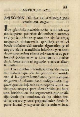 Articulo XXI. Injeccion de la glandula parotida con azogue