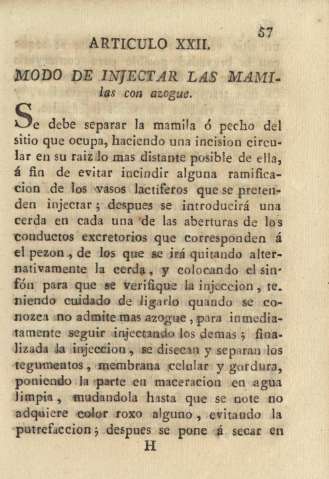Articulo XXII. Modo de injectar las mamilas con azogue