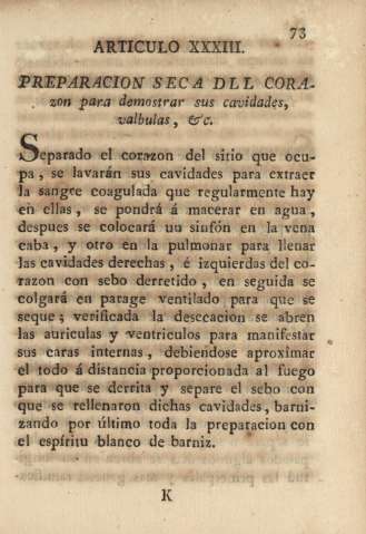 Articulo XXXIII. Preparacion seca del corazon para demostrar sus cavidades, valbulas, etc.