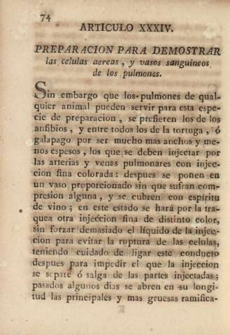 Artidculo XXXIV. Preparacion para demostrar las celulas aereas, y vasos sanguineos de los pulmones