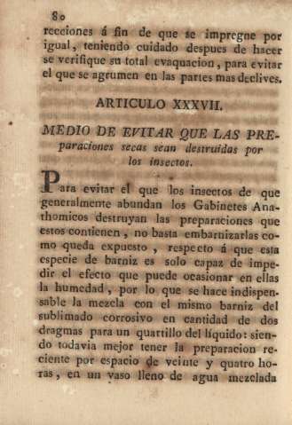 Articulo XXXVII. Medio de evitar que las preparaciones secas sean destruidas por los insectos