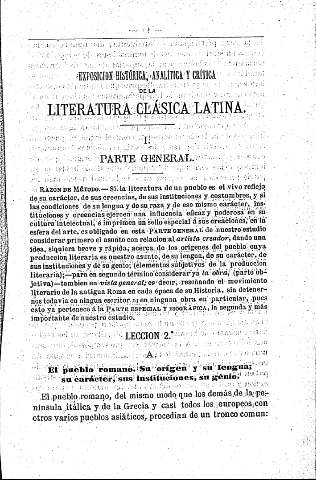 I. Parte General  -  A. El pueblo romano. Su origen y su lengua; su caracter, sus instituciones, su genio