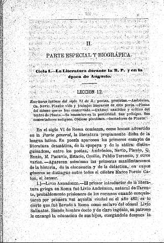 II. Parte especial y biográfica  -  Ciclo I. La literatura durante la República y en la época de Augusto  -  Escritores latinos del siglo VI de R.: Andronico, Cn. Nevio, Plauto 